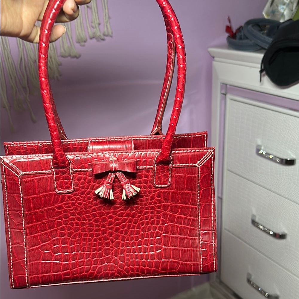 Liz Claiborne Red Crocodile-Embossed Handbag